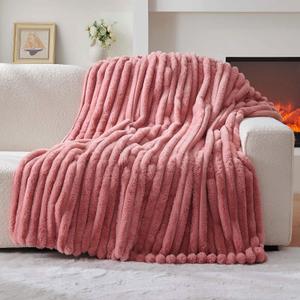 Lotus Karen Faux Fur Twin Blanket for Couch, Cozy Soft Fluffy Fuzzy Pink Blanket, Striped Warm Thick Furry Plush Shaggy Small Blankets for Women, 60x80 Inches