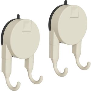 Strong Suction Cup Hooks for Shower, Bathroom, Kitchen, Heavy Duty Hangers for Door Wreaths, Robe, loofah, Towel, Utensils, Removable Wall Hooks for Tile, Glass, Mirror (2 Pack-Cream)