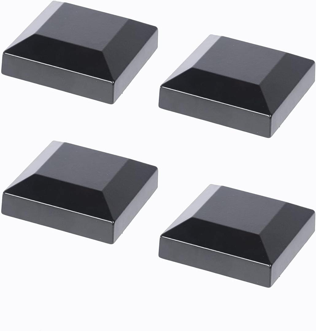 Aluminium Fence Post Caps for True 2.5" x 2.5" Fence Posts, Aluminum, Metal,Wood,Mailbox Posts, Pyramid Post Cap Cover Pressure Fit- Black (4Pack)