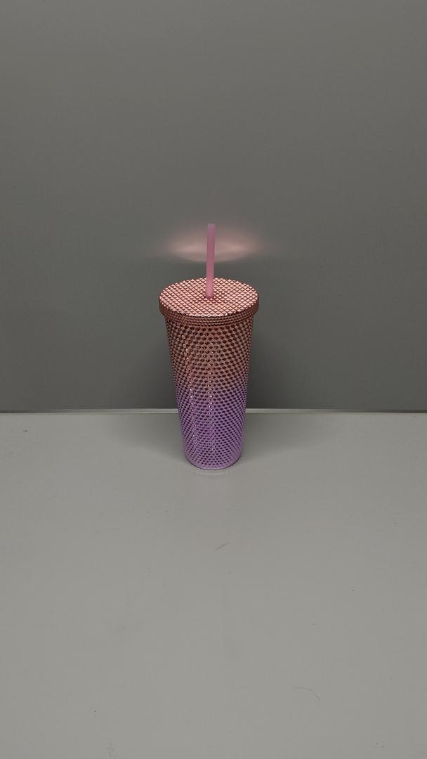 Studded Tumbler With Straw Tumblers With Lids And Straws Pink Tumbler With Straw Textured Cup BPA-Free Double-Wall Plastic Tumblers for Iced Coffee Cold Drinks or Water 24 Oz