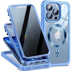 [CD Loop+Privacy Screen Protector]Magnetic Case for iPhone 13 Pro Max,[Military Grade Drop Protection]Anti-peep Privacy Screen Double Sided Compatible with MagSafe Case for iPhone 13 Pro Max (Blue)