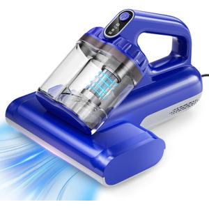 Mattress Vacuum Cleaner, 17Kpa 650W Bed Vacuum Cleaner, 273nm UV-C Light & Ultrasonic 145F Heating, 80000 RPM/Min Brushroll Rotation, Wide Suction Port for Pillows Cribs Sofa, Blue Corded