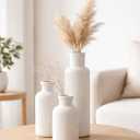 Ceramic Vase Set of 3 Modern Minimalist White Vases with Matte Finish, Coordinated Tall Medium Short Decorative Vases for Home Decor