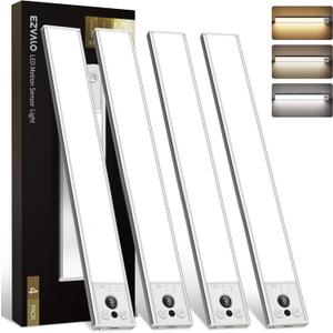 EZVALO 16.5inch Under Cabinet Lighting, 4000mAh Rechargeable Motion Sensor Light Indoor, with Dimmable & 3 Color Temps, Magnetic Closet Lights, Wireless Under Counter Lights for Kitchen (4-Pack) (White)