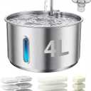 Stainless Steel Cat Water Fountain, 4L/135oz Large Capacity Automatic Pet Water Fountain for Cats & Small Dogs, Quiet USB Powered Pet Water Dispenser with 4 Filters & 4 Sponges