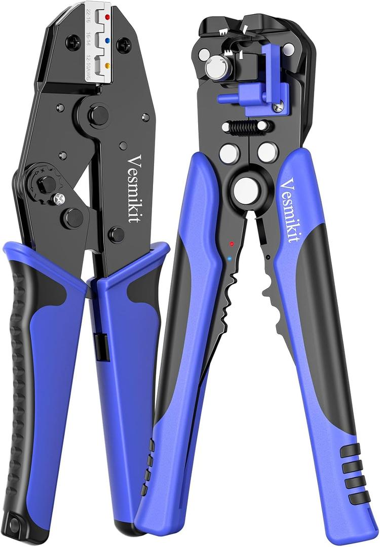 2 x Wire Stripper and Crimping Tool,AWG 24-10 Automatic Stripper Tool with AWG 22-10 Ratchet Wire Crimper For Heat Shrink Connectors and Insulated Terminals, 3 in 1 Stripping/Cutting/Crimping