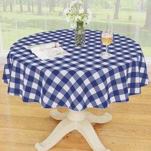 Smiry Plastic Table Cloth, Waterproof Vinyl Tablecloth with Flannel Backing, Wipeable Buffalo Plaid Table Cover for Picnic, Indoor and 4th of July, Independence Day (Navy & White, 60" Round)