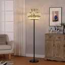 Wellmet Black Floor Lamp for Living Room, 6 Lights Modern Crystal Standing Lamp, Tall Elegant Floor Lamp with Foot Switch for Office, Reading Room, Bedroom, Dining Room(E12 Base)