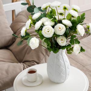 6 Pcs 27.5inch Ranunculus Artificial Flowers 18 Head White Faux Silk Ranunculus Bulk Fake Wedding Filler Flowers for Home, Wdding, Party, Centerpieces, Bridal Shower Decorations & Arrangements