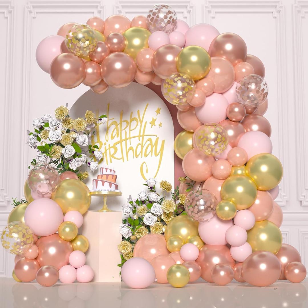Rose Gold Pink Balloon Garland Kit Pink Metallic Gold Rose Confetti Balloons for Wedding Bridal Shower Baby Shower Birthday Party Decorations