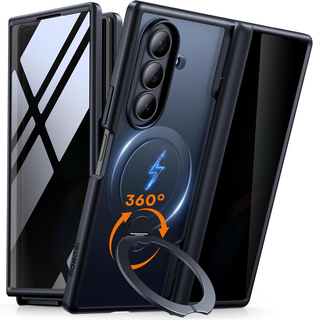 MOBOSI for Z Fold 5 Case with Rotatable Ring Stand & Privacy Screen Protector, Compatible with Magsafe, 18FT MIL-Grade Protection, Magnetic Shockproof Slim Case for Samsung Galaxy Z Fold5, Black