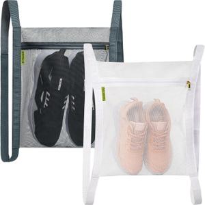 Sneaker Drying Bag, Shoe Dryer Mesh Bags, Sneaker Wash & Dry Net Bag for Dryer, Large HoneyComber Mesh Laundry Bags with Zipper and Strap for Most Dryers Door, 15.7"x13.8" (White & Grey) (2pcs)