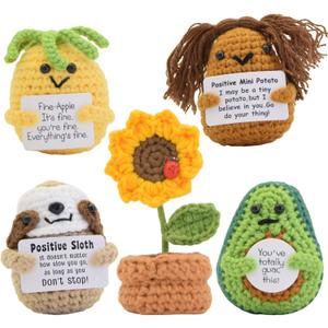 JoyChoi Positive Crochet Animals - Emotional Support Potato, Sloth, Avocado, Sunflower, Pineapple - Cute Handmade Gifts for Birthday, Christmas, Graduation & Mental Health Desk Decor for Women