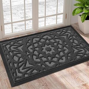 Bulijojo Sturdy Front Door Mat,Durable Heavy Duty Welcome Mat,Thick Absorbent Natural Rubber Non Slip Mat,Easy Clean Entryway Rug Doormat, 17x30 inch (1'5" x 2'6", Grey)