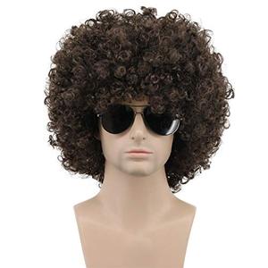 karlery Men Women Afro 70s 80s Short Curly Dark Brown Rocker Party Wig California Halloween Costume Cosplay Wig
