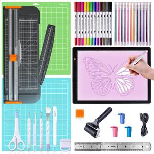 The All-in-One Tool Set for Cricut Machine - Craft Kit with Weeding Tools, LED Light Pad, Paper Cutter, Cutting Mats, Brayer Roller, True Control Knife for Crafting Projects