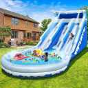 Cessbong Inflatable Water Slide for Kids and Adults with Better Drainage and Durability - Fun Outdoor Play with Easy Setup, Kids Summer Splash Fun (Dual Slide Blue Waves), 108 inches x 252 inches x 144 inches