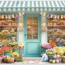 ZTHMOE Fabric 7x5ft Spring Flowers Shop Photography Backdrop Easter Floral Market Rabbits Colorful Eggs Party Decoration Kids Adults Photo Banner Props