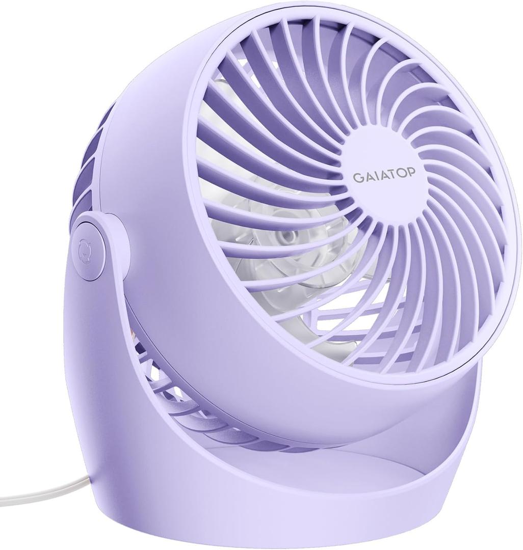 Gaiatop Desk Fan, 5-Inch Portable Electric Table Desktop Air Circulator Fans, Small but Powerful with 3 Speed 360° Adjustable Tilt for Cooling Home Dorm Office Bedroom Bathroom Kitchen, Purple