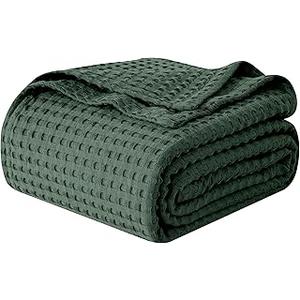 Elegant Comfort Premium 100% Cotton Waffle Blanket - Lightweight Breathable Waffle Weave Bed Blanket - Soft and Warm All Season Blanket for Couch, Sofa and Bed, King Size 90x108 Inches, Hunter Green