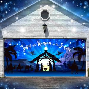 Christmas Garage Door Decorations Nativity Stable Garage Door Cover 6 x 13 ft Manger for Nativity Scene Banner Religious Jesus Background for Indoor Outdoor Decoration