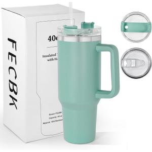 40 oz Tumbler with Handle and Straw, 100% Leak-Proof Travel Mug, Stainless Steel Double Wall Vacuum Insulated Coffee Cup Keeps Cold For 34 Hours, Dishwasher Safe, Teal