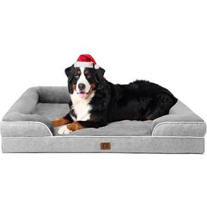 EHEYCIGA Orthopedic Dog Beds for Extra Large Dogs, Waterproof Memory Foam XXL Pet Bed with Sides, Non-Slip Bottom and Egg-Crate Foam Big Dog Couch Bed with Washable Removable Cover, Grey
