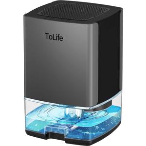 ToLife Dehumidifiers for Home 30 OZ Water Tank with Auto-Off 500 sq.ft Portable Small Dehumidifier for Bathroom Bedroom RV Closet Room 7 Colors LED Light, Black
