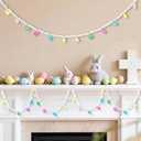 BrilliantJo Holiday Decorations Bunny Garland 6ft Pre-Strung Glitter Pompom Banner with Colorful Rabbits Vibrant Spring Hanging Decor for Mantle Table Stairs Tree childens Day Brithday Home Party