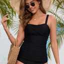 Tankini Tops for Women Twist Front Swimsuits Top Only Tummy Control Bathing Suit Top No Bottom Black S (Black, XL)