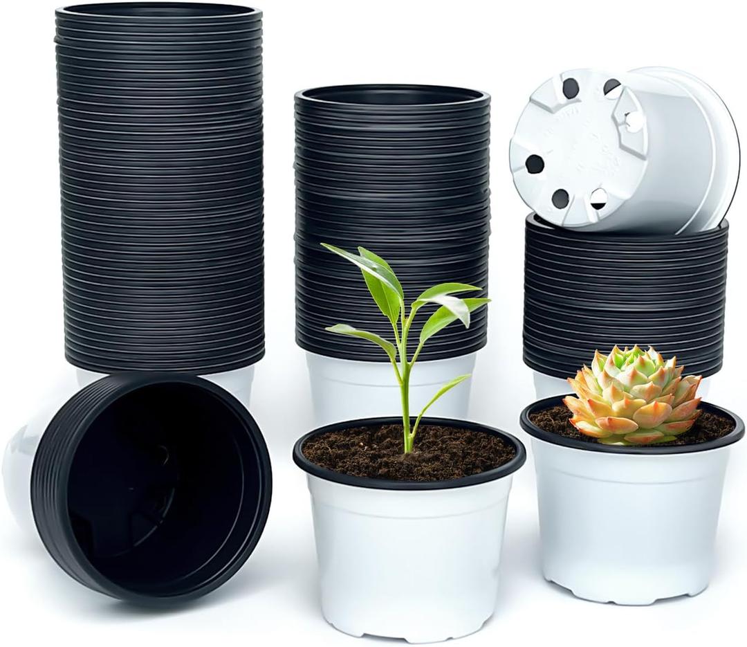 Nursery Pots, 100 Pack 2.8 inch Plastic Plant Pots, Small Flower Pots for Succulents, Seedlings, Flowers, TransplantingWhite