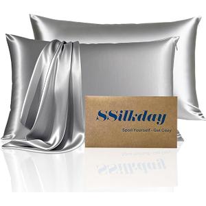 2 x Mulberry Silk Pillow Cases with Zipper, Ultra Smooth Soft Breathable Cooling Pillow Cases for Hot Sleepers, Silk Satin Pillowcase for Hair and Skin, Gifts for Women (Champagne, Standard Size, 1 Pack) (Standard - 2026 Inch)
