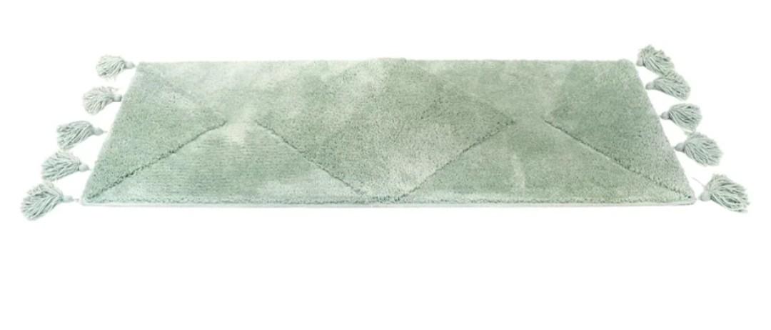LABEND HOME Geometric Boho Bathroom Runner - Soft Washable Bath Mat with Tassels - Non-Slip Microfiber - Mint Green - 20x58 in (20x50 Without Tassels)