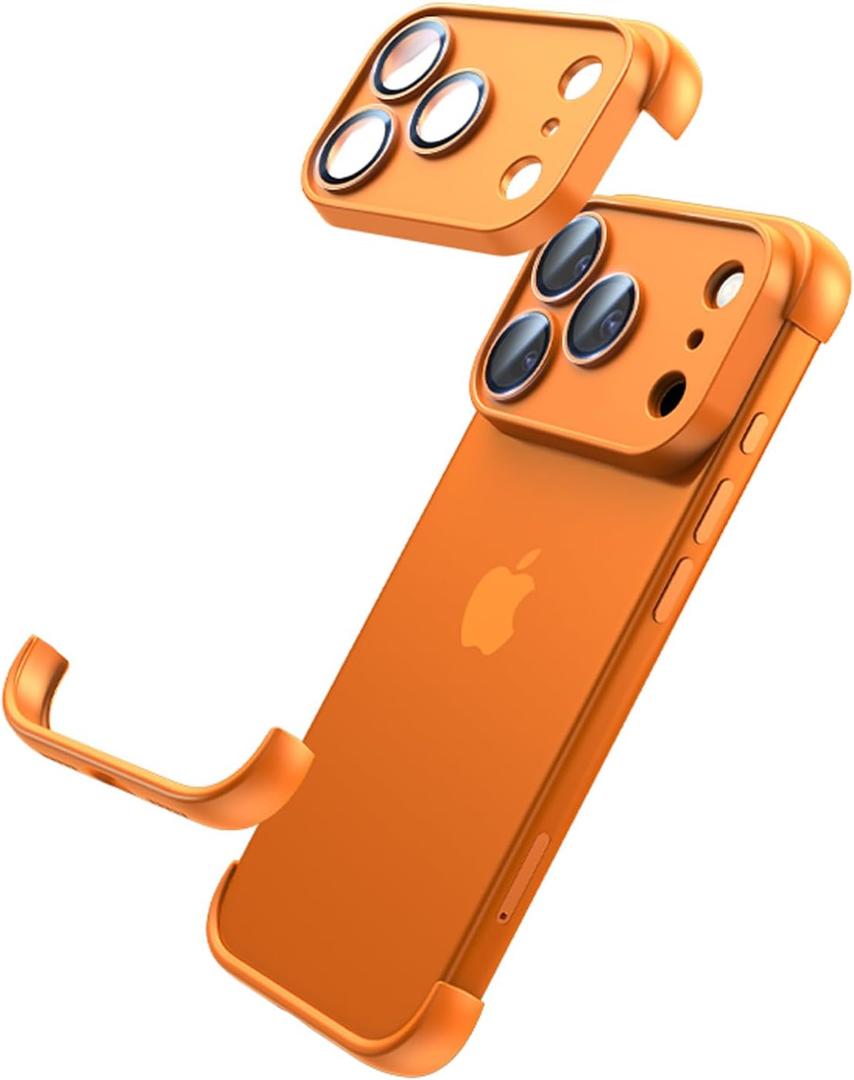 for iPhone 17 Pro Bumper Case Compatible with MagSafe, Minimalist Frameless Corner Protection Pad with Camera Lens Protector, No Back Soft Silicone TPU Shockproof for iPhone17 Pro (Orange)