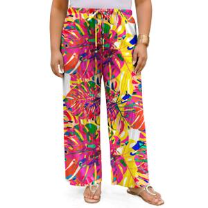 Cetieo Women's Plus Size Palazzo Pants High Waisted Wide Leg Trousers 4XL (Pink)