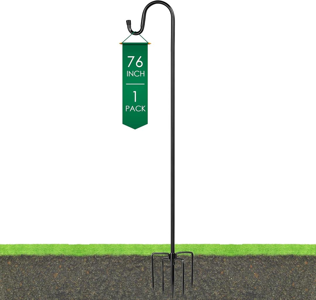 Ottsuls Shepherd Hooks with 5 Prongs Base for Outdoor - 76 Inch Adjustable Bird Feeder Pole for Outside Hanging, Garden, Hummingbird Feeder, Plant Baskets, Solar Light Lanterns, Wedding Decor (1 Pack)