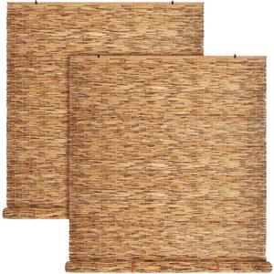 DoubleFill 2 Pcs Bamboo Shades Outdoor Reed Roll Up Blinds 48 W x 72 H Blackout Sunshade Cordless Bamboo Blinds for Home Porch, Patio & Windows Decor Shutters Sunlight Privacy Screen(Carbon Brown)