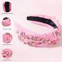 Valentine's Day Headbands for Women - Pink Rhinestone Heart Headbands with Earrings Knot Hairband Jeweled Crystal Sparkling Wide Top Knot Hairband Hair Accessories Gift for Valentines Wedding Party