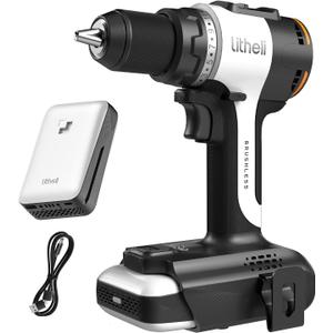 Litheli 20V Cordless Drill Driver, Brushless Power Drill with 2 Variable Speed, 1/2 Inch Keyless Chuck, Electric Drill, 17+1 Clutch Settings with Maximum Torque of 530 In-lbs