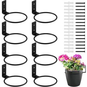 8-Pack 4 Inch Flower Pot Holder Ring Wall Mounted Metal Flower Pot Hangers Wall Hanger Bracket Rings Black Planter Bracket for Home, Garden, Indoor Outdoor Pots