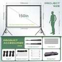 AAJK 150in Outdoor Projector Screen with Stand, Portable 16:9 4K HD Indoor Outdoor Projection Screen with Wrinkle-Free Design, Ideal for Home Theater and Backyard Cinema Includes Carry Bag