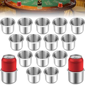 15 Pcs Tessco Table Cup Holder Inserts Stainless Steel Drop in Drink Cup Holder Insert Metal Poker Game Table Accessories for Casino Desk Car Trucks Boat Sofa Cupholder Storage