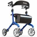 Pelegon Rollator Walker with Seat for Seniors Lightweight Foldable Walker with Padded Seat & Backrest, Adjustable Handles, Reflective Frame, Carry Bag Heavy-Duty 300lb Support - Blue