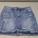 VIPONES Women Denim Skirt High Waist Raw Hem Stretch Ripped Casual Mini Jean Skirts, 12