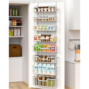 Over The Door Pantry Organizer, 8-Tier Pantry Door Organizer Shelves | 3 Sizes | Adjustable Basket | Metal Hanging Spice Rack for Kitchen, Pantry, Cabinet, Back of Door Seasoning Rack, White