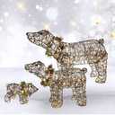 Lighted Christmas Decorations Outdoor Rattan Polar Bear 3-Piece - HOYECHI Polar Bear Family with 140 LED Lights, Zip Ties, Ground Stakes for Front Yard, Lawn - Rattan/Brown