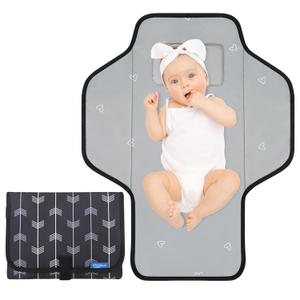 Baby Portable Changing Pad Travel - Waterproof Compact Diaper Changing Mat with Built-in Pillow - Lightweight & Foldable Changing Station, Newborn Shower Gifts (Black-Arrows)