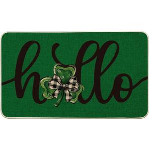 Artoid Mode Green Shamrock Hello St. Patrick's Day Doormat, Home Decor Low-Profile Switch Rug Door Mat Floor Mat for Indoor Outdoor 17x29 Inch