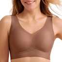 Domilo Wireless Full Coverage Bra Back Smoothing Seamless Support and Lift Everyday Bras for Older Women(Coffee, 2XL)