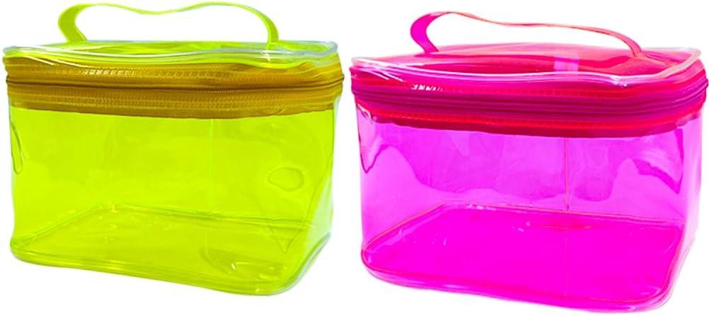 2PCS Clear Handle Zipper Cosmetic Bag and Versatile Travel Pouch,Durable PVC Material,for Makeup Travel Essentials (Pink+Yellow)